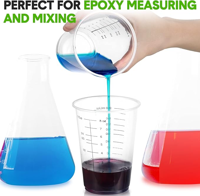 Yunsailing 100 Pack Disposable Measuring Cups for Resin 8 oz Clear Plastic Epoxy Reusable Liquid Mixing Cups for Cooking and Baking Supplies