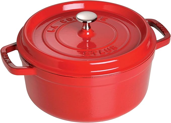 STAUB Cast Iron Dutch Oven 5.5-qt Round Cocotte, Made in France, Serves 5-6, Cherry
