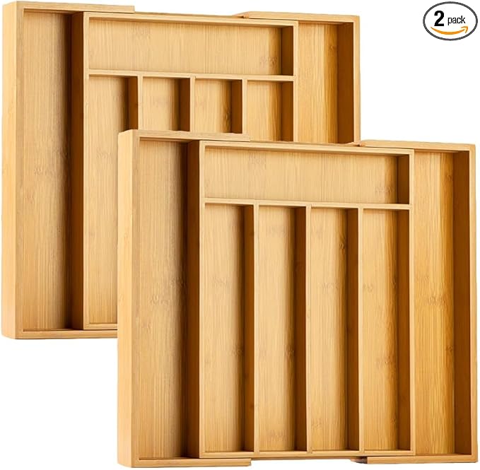 Kitchen Silverware Drawer Organizer and Storage Flatware Cutlery Utensil Holder Spice Rack Containers Bathroom Counter Cabinet Office Desk Makeup Drawer Tray Kitchen and Dining Tools Decor Accessories