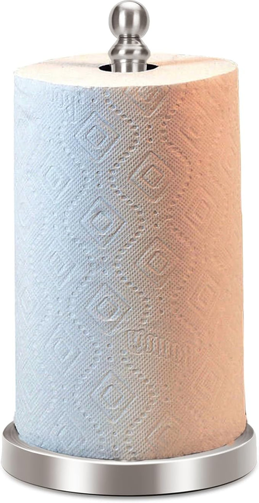 Paper Towel Holder Countertop with Weighted Base, One-Handed Design No Tipping Over, Stainless Steel Paper Towel Holder Stand in Brushed Nickel Finish