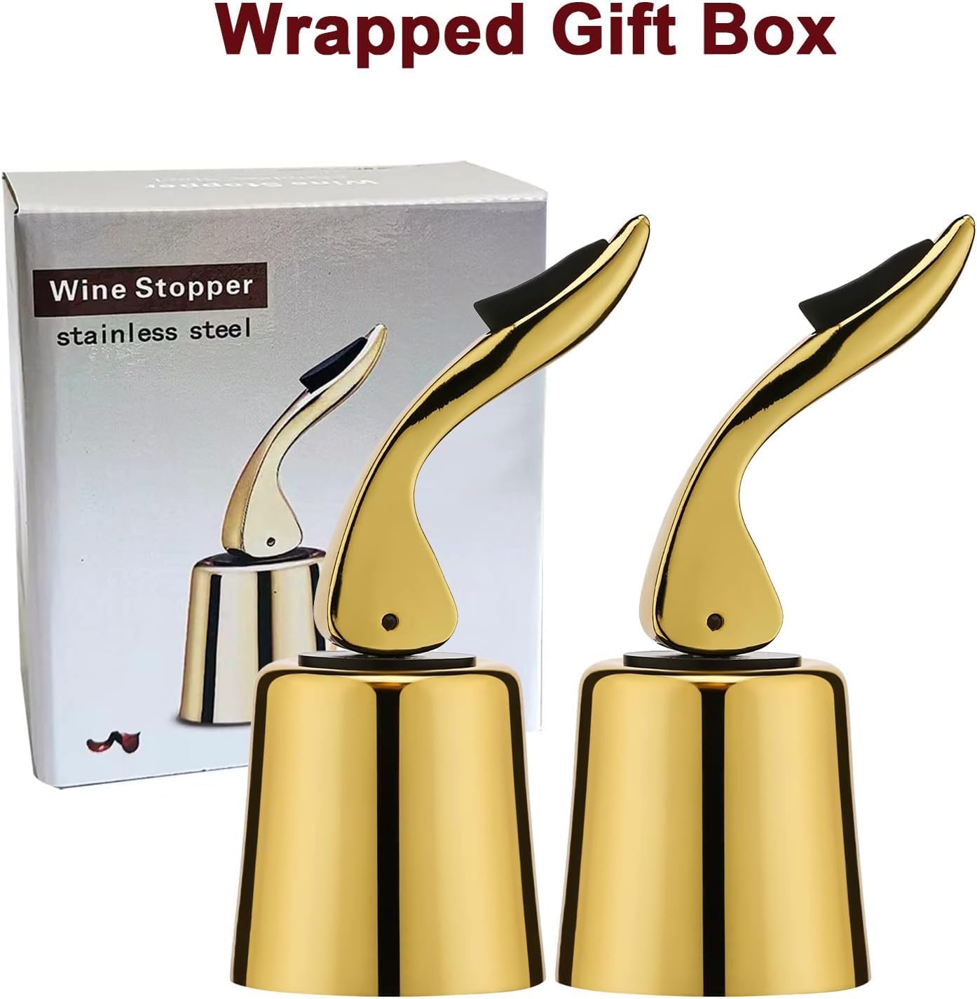 Wine Stoppers for Wine Bottles with Stainless Steel Vacuum Wine Bottle Stopper with Silicone Reusable Wine Corks, Leak proof Keep Fresh Suitable for Red&White Bottle (Gold, 1 Pack)