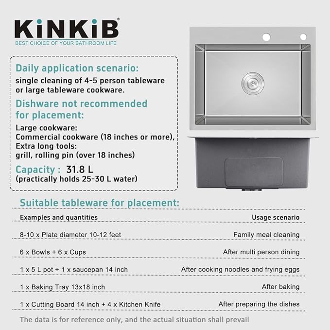 20 inch Drop-in Kitchen Sink Stainless Steel, Topmount Kitchen Sink Single Bowl, 9-inch Deep Handmade Overmount Bar Sink with Strainer