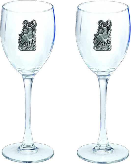 Heritage Pewter Whitetail Deer Glass Goblets – Set of 2 | 12 OZ Goblet Wine Glasses | Expertly Crafted Pewter Glass