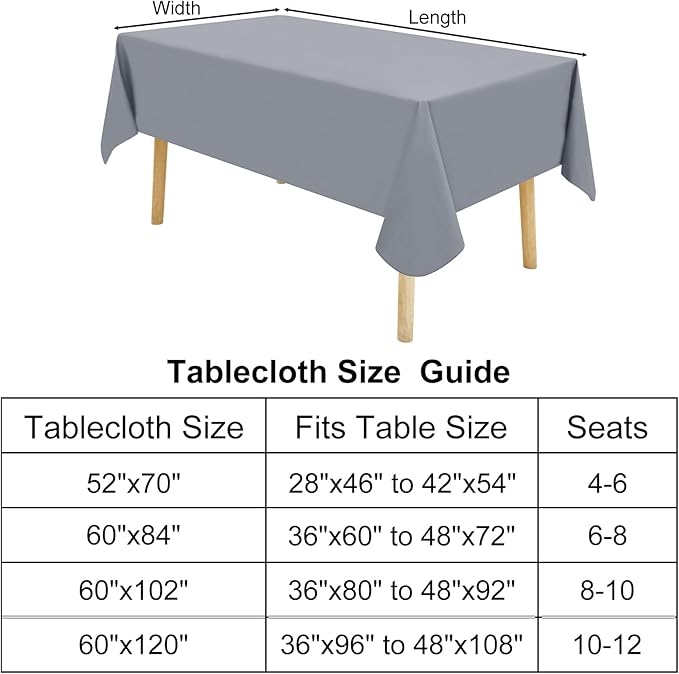 homing Rectangle Vinyl Tablecloth, Waterproof Spillproof Plastic Flannel Backed Table Cloth, Wipe Clean Table Cover for Dining, Buffet Parties and Camping (Grey, 54" x 120")