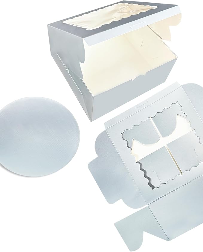 Bakepacker 36pcs 6x6x5 Inches Cake Boxes with Window 18-Packs Silver Cake Boxes 6 Inch Bakery Boxes (18 Cake Boxes +18 Cake Boards Included)