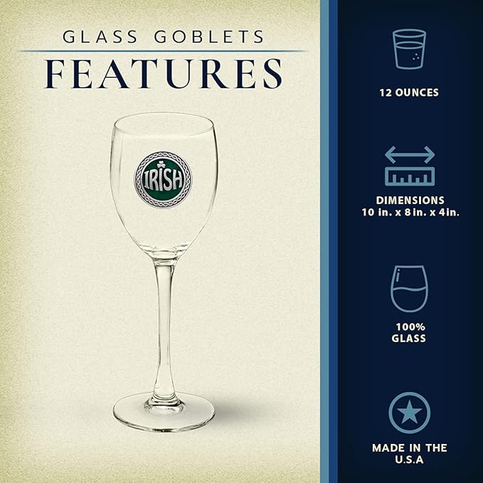 Heritage Pewter Irish Glass Goblets – Set of 2 | 12 OZ Goblet Wine Glasses | Expertly Crafted Pewter Glass