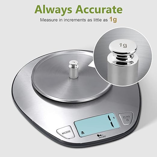 himaly Food Scale - Digital Kitchen Scale with Bowl & LCD Dipslay Scale Weight Grams and Oz for Cooking, Baking, and Meal Prep, Stainless Steel Silver