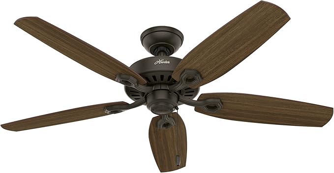 Hunter 52 inch Indoor Ceiling Fan No Light with Pull Chain - Bronze Ceiling Fan without Light, Standard Mount, 5 Blades, For Bedroom, Living Room, or Kitchen - Builder Elite 53242, New Bronze