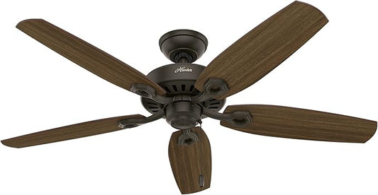 Hunter 52 inch Indoor Ceiling Fan No Light with Pull Chain - Bronze Ceiling Fan without Light, Standard Mount, 5 Blades, For Bedroom, Living Room, or Kitchen - Builder Elite 53242, New Bronze