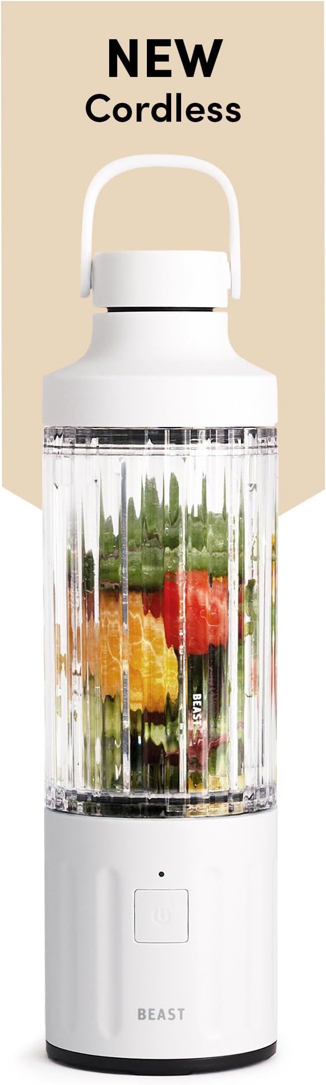 Beast GO Cordless, Premium Portable Blender for Shakes & Smoothies, 22oz Vessel, Blends Ice & Frozen Fruit, Travel-Ready, Rechargeable USB-C Battery, Drinking Lid and Straw System (Cloud White)