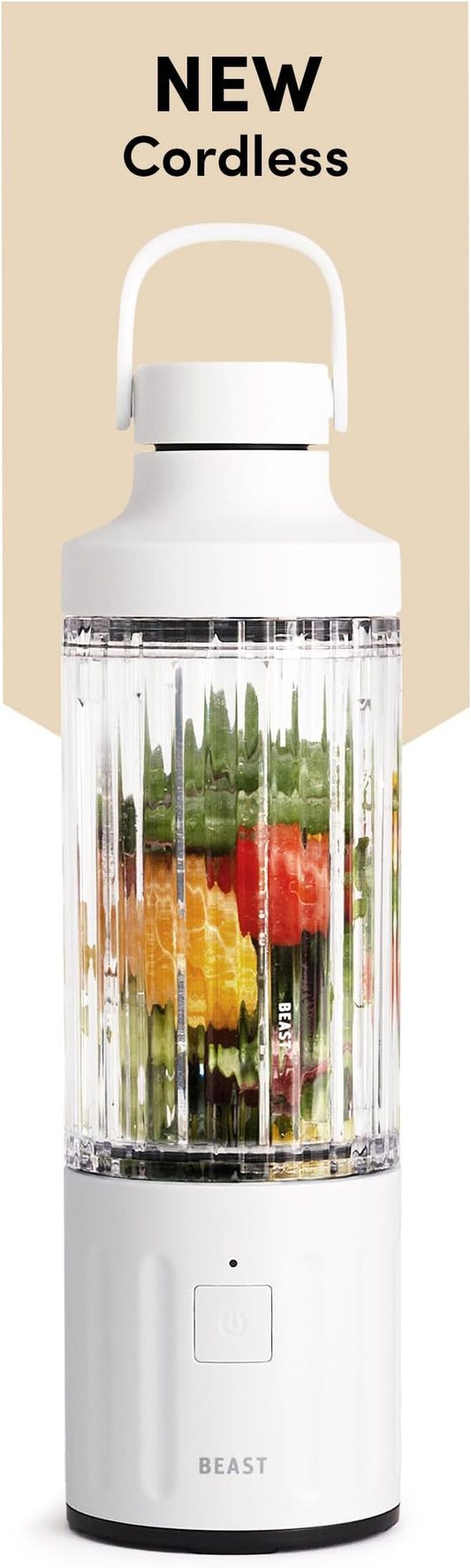 Beast GO Cordless, Premium Portable Blender for Shakes & Smoothies, 22oz Vessel, Blends Ice & Frozen Fruit, Travel-Ready, Rechargeable USB-C Battery, Drinking Lid and Straw System (Cloud White)