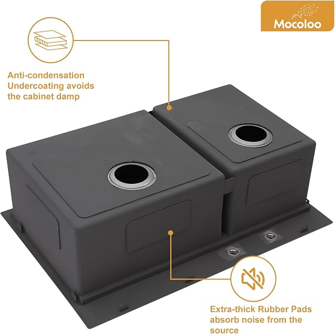 Mocoloo 33 Inch Drop In Kitchen Sink - 33 x 22 Drop In Double Bowl Kitchen Sink 16 Gauge 60/40 Topmount Stainless Steel Sinks Handmade, 33''x22''x10'' Above Counter with Offset Drainer