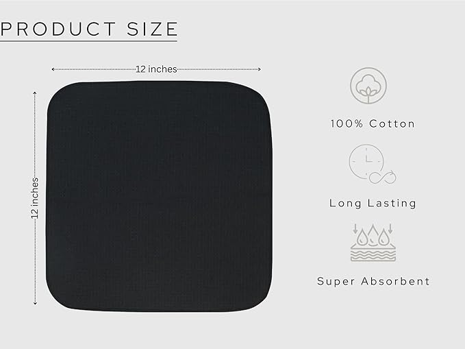 PurpleEssences Dish Cloths and Dish Rags - 6 Pack Waffle Weave Solid Kitchen Dish Wash Cloths, 100% Cotton, 12 x 12 Inches, Ultra Soft Absorbent Quick Drying - Christmas Holiday Winter - Black