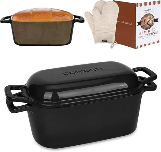Oval Enameled Dutch Oven for Bread Baking - 3.6QT Cast Iron Sourdough Bread Pan with Lid