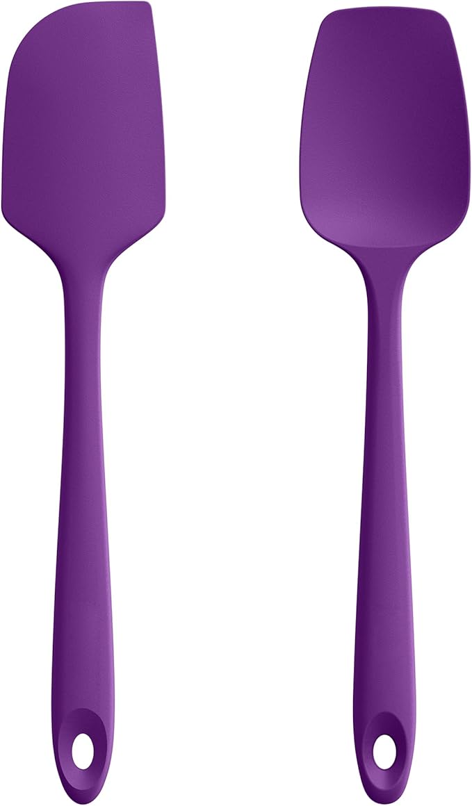 U-Taste Flat Spatula & Spoon Spatula: 11.38in 600ºF Heat Resistant Silicone Bowl Scraper, Flexible Rubber Kitchen Cooking Mixing Utensil with Upgraded Non-Stick Surface (Set of 2, Purple)