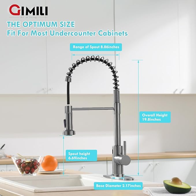 GIMILI Black Stainless Touchless Kitchen Faucet with AC Adapter, Smart Motion Sensor Hands Free Single Handle Kitchen Sink Faucet with Pull Down Sprayer