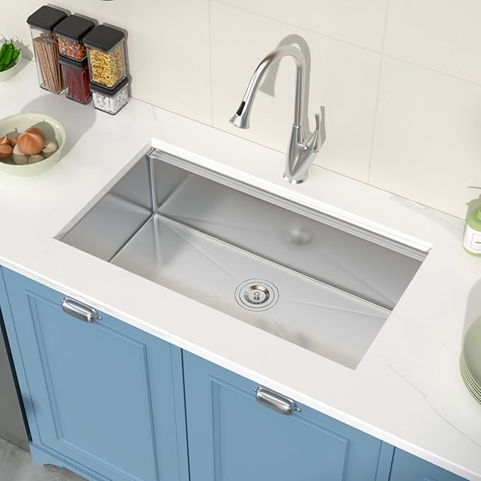 33 Undermount Kitchen Sink Stainless Steel 16 Gauge 33x19x9 Ledge Workstation Single Bowl Kitchen Sinkwith Round Corners 33x19x9 Inch Under Counter Kitchen Sink Basin