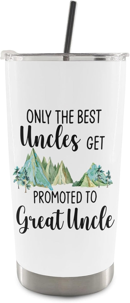 QASHWEY Great Uncle Gifts Coffee Tumbler 20 oz, BestUncle Travel Tumbler Coffee Mug Gifts for Uncles, UncleGifts from Niece Nephew, Promoted to Great Uncle Stainless Steel Tumblers with Straw and Lid