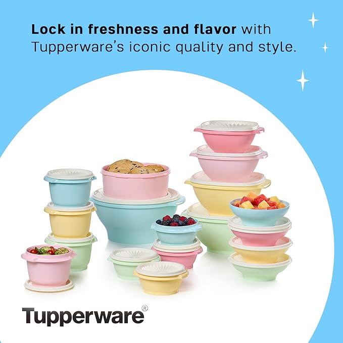 Tupperware Heritage Collection, 36 Piece Food Storage Container Set in Vintage Colors, Dishwasher Safe and BPA Free (18 containers, 18 lids)