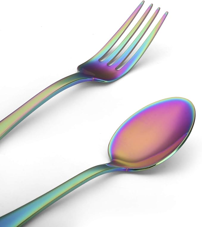 Rainbow Silverware Set,SHARECOOK 20-Piece Stainless Steel Flatware Set with Round Edge,Kitchen Utensil Set Service for 4,Dishwasher Safe (Multicolor)