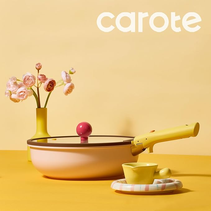 CAROTE 20pcs Ceramic Cookware Set Detachable Handle,Pots and Pans Set Nonstick,Induction Kitchen Cookware with Removable Handle,RV Dishwasher ＆ Oven Safe, PFOA Free