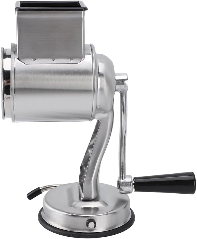 Manual Cheese Grater Stainless Steel Kitchen Hand Crank Grinder with 5 Interchangeable Blades and Handle for Vegetable Nut Potato (Silver)
