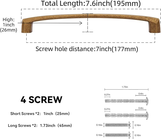 10 Pack 7 Inch(177mm) Kitchen Cabinet Handles Antique Brass Cabinet Pulls Vintage Drawer Pulls Aged Kitchen Hardware