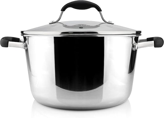 AVACRAFT 18/10 Tri-Ply Stainless Steel Dutch Oven, Chef’s Pan with Glass Lid, Induction Compatible, Multipurpose Stock Pot, 5 Quart