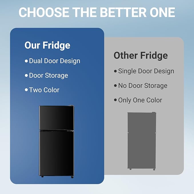 Dorm Fridge with Freezer, Small Refrigerator 3.6 Cu. Ft. with Freezer for Apartment, Temperature Adjustable Apartment Size Fridge for Kichen, College, RV, Office, Black