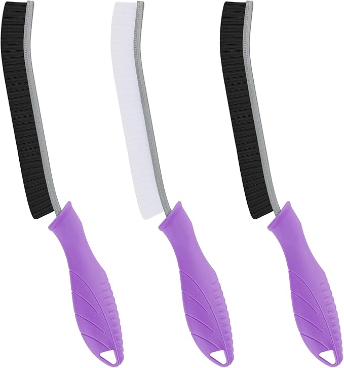 Hard Bristle Crevice Cleaning Brush - Cleaning Supplies - Grout Cleaning Brushes for Household Use - Crevice Cleaning Tool for Bathroom, Home and Kitchen (3, Purple)
