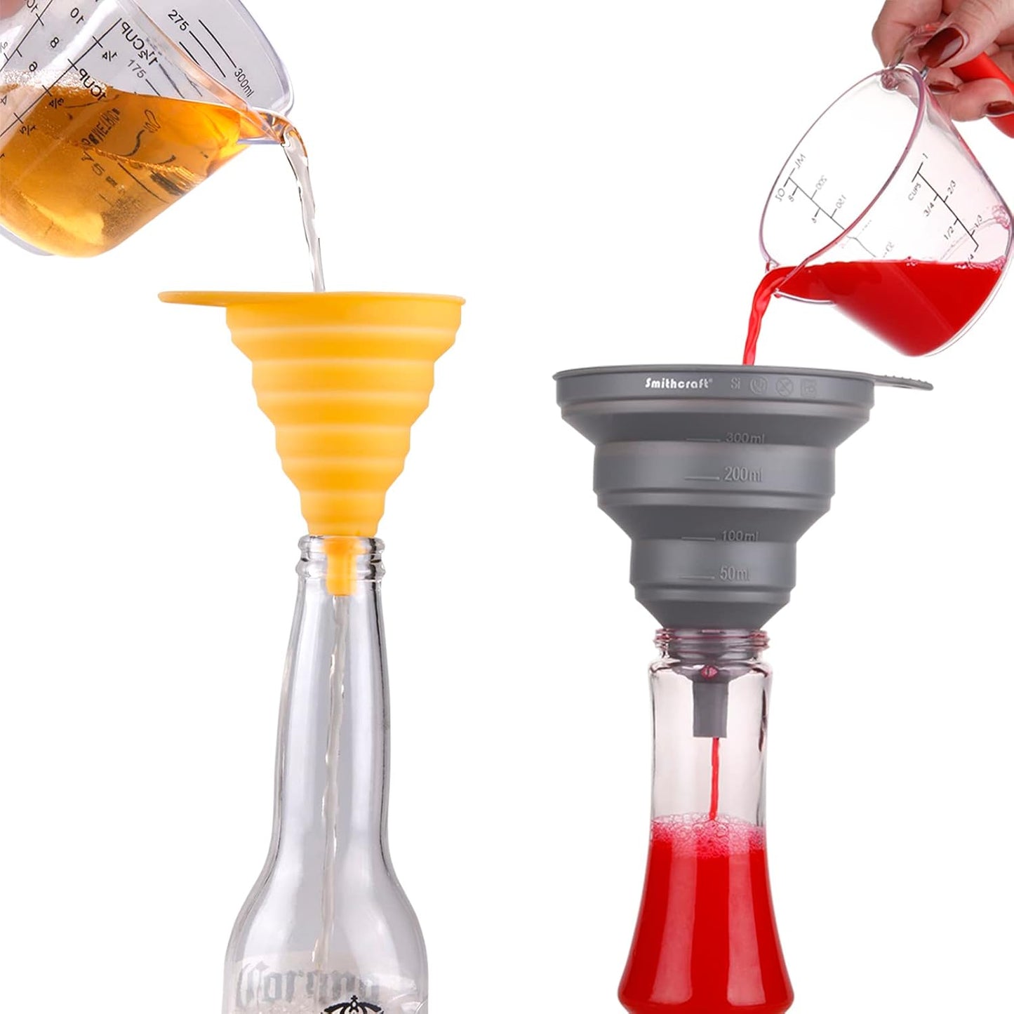 Smithcraft Funnel Set 4, Silicone Funnels for Kitchen, Collapsible Funnels for Water Bottle, Liquid Transfer Folding Camping Funnel with Narrow and Wide Mouth