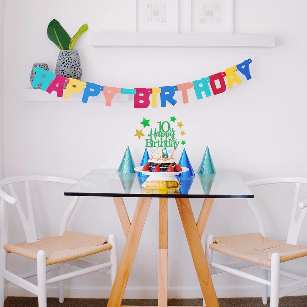 Glittery 10th Happy Birthday Cake Topper with Star,Personalised 10 Birthday Cake Toppers Party Decorations Party Supplies for Boys Girls Green Gold