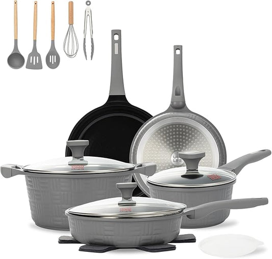 UCCLIFE 17-PCS Pots and Pans Set Non Stick, Induction Cookware Set, Non-toxic Kitchen Cooking Set, Frying Pan, Saucepan Stock Pot Kitchen Utensils Dishwasher Safe, Scratch-resistant (PFAS, PTEF Free)