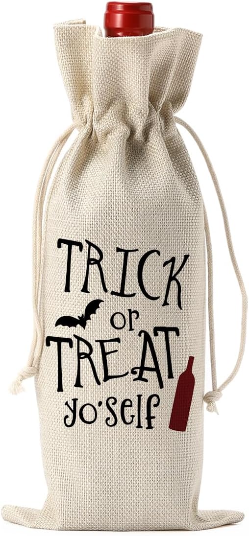 Cute Halloween Wine Bag - Birthday Gifts & Party Decorations for Women, Men & Friends - Trick or Treat Wine Bag