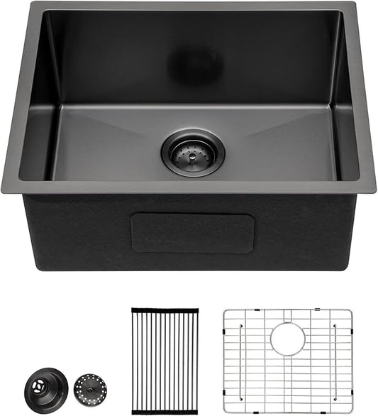 Lordear 23 Black Kitchen Sink Undermount 23x18 Inch Undermount Bar Sink Gunmetal Black 16 Gauge Stainless Steel Single Bowl Handmade Kitchen Sinks Basin