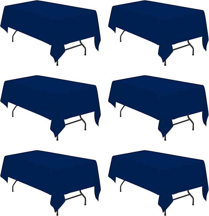 BRILLMAX 6 Pack Navy Blue Tablecloths for 6 Foot Rectangle Tables 60 x 102 Inch - 6ft Rectangular Bulk Linen Polyester Fabric Washable Cloth Cover for Wedding Reception Banquet Birthday Party