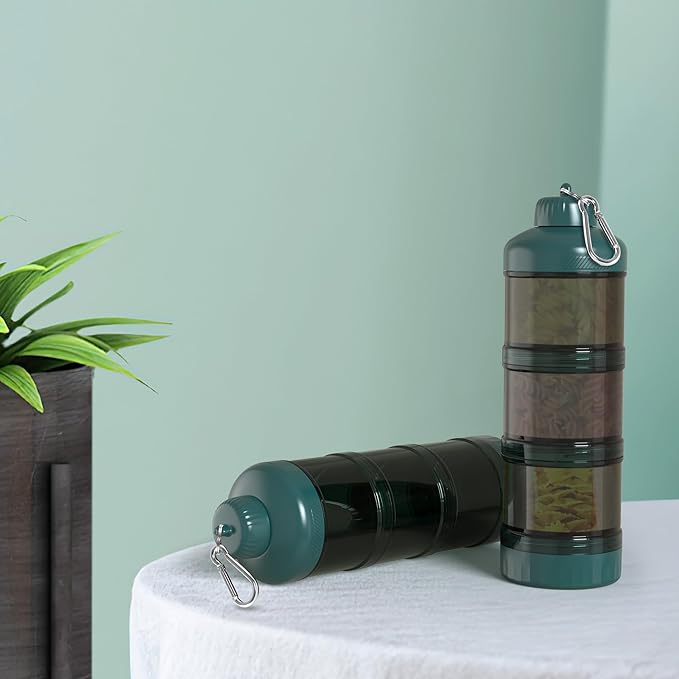 BYLWORKOUT 3-Layer Protein Powder Travel Container with Funnel and Keychain | Portable Food Storage Organizer for Gym, Fitness, Kitchen, Camping, Hiking, and Travel (Emerald Green)