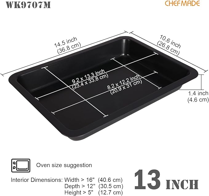 CHEFMADE Rectangle Cake Pan, Nonstick 13-Inch Loaf Pan Deep Dish Bakeware, 9.3" x 13.3" x 1.6"
