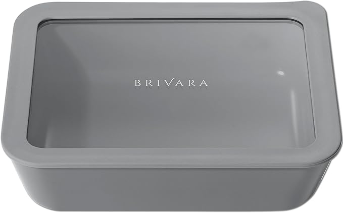 Ceramic Coated Glass Food Storage Container | No PTFE, PFOA, PFAS, and BPA | Reusable Non Toxic Meal Prep Container with Glass Lid | Easy To Store | 6 Cup Rectangle [Smoke]