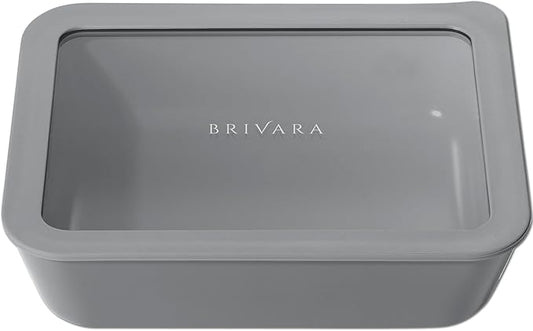 Ceramic Coated Glass Food Storage Container | No PTFE, PFOA, PFAS, and BPA | Reusable Non Toxic Meal Prep Container with Glass Lid | Easy To Store | 6 Cup Rectangle [Smoke]