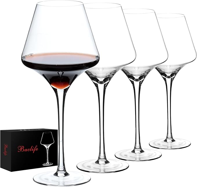 BCALIFE Red Wine Glasses Set of 4 – 20 oz Premium Crystal Wine Glass With Long Stem – Hand Blown Large Burgundy Wine Glasses – Unique Gift for Wedding, Anniversary, Christmas