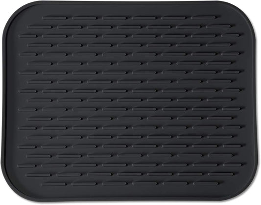 Silicone Dish Drying Mat for Multiple Usage,Easy clean,Eco-friendly,Super Sturdy Silicone Dish Drying Mat and Trivet, Dishwasher Safe, Heat Resistant (Black, S 11.6×9.3inch)