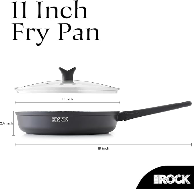 THE ROCK SOHO 11-Inch Non Stick Frying Pan with Lid – Nothing Sticks, Never Warps, Lasts Longer, Healthy Skillet with Heat-Resistant Handle, PFOA Free, Oven & Dishwasher Safe, Black