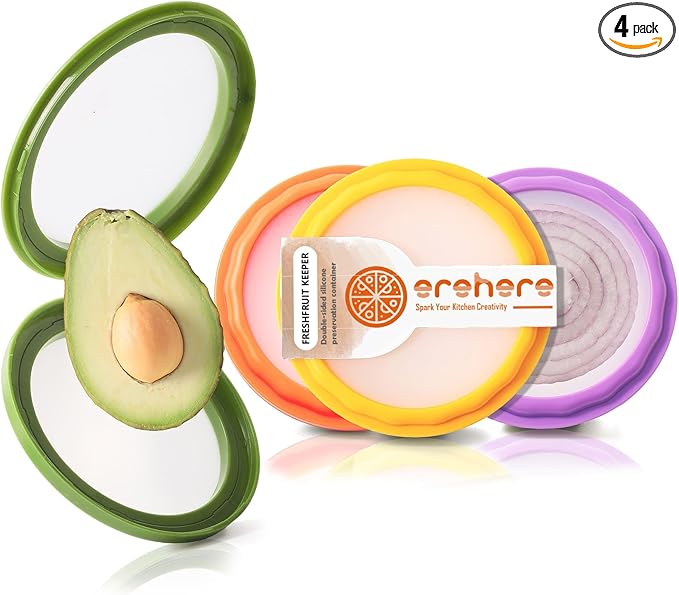 4-Piece Airtight Food Storage Containers Set – Avocado Saver, Onion Keeper, Silicone Kitchen Organizers for Fridge, Reusable & Leak-Proof to Lock in Freshness