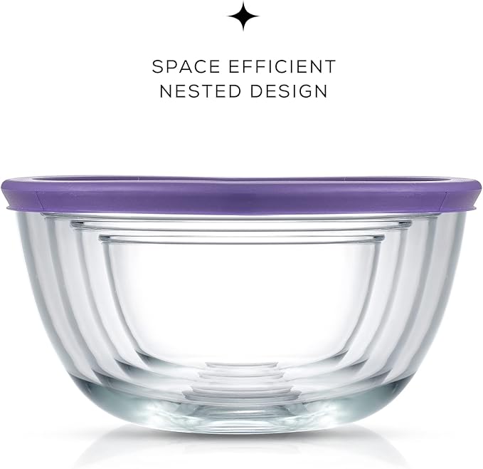 JoyJolt Very Peri 8pc Glass Mixing Bowls with Lids Set - Large Nesting Bowls, 2 Qt, Durable, Dishwasher & Microwave Safe