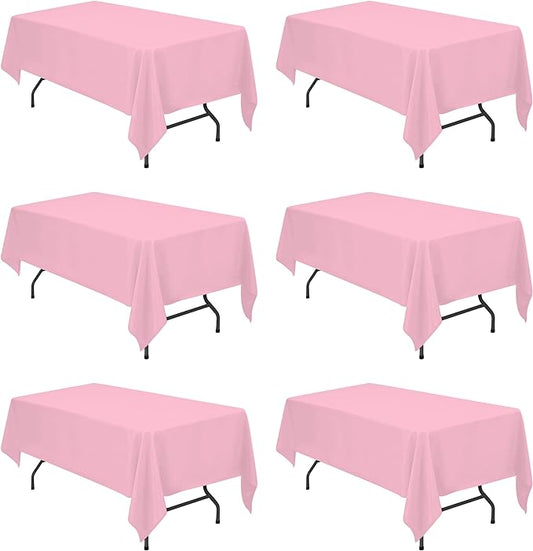 BRILLMAX 6 Pack Pink Tablecloths for 6 Foot Rectangle Tables 60 x 102 Inch - 6ft Rectangular Bulk Linen Polyester Fabric Washable Cloth Cover for Wedding Reception Banquet Birthday Party