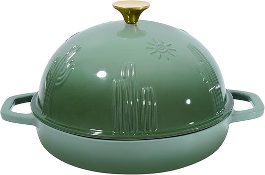 Bread Oven Cast Iron Bread Dutch Oven with Cloche Lid for Bread Baking Green Enameled Cast Iron Bread Oven with Dome Lid for Sourdough, 9.8 Inches