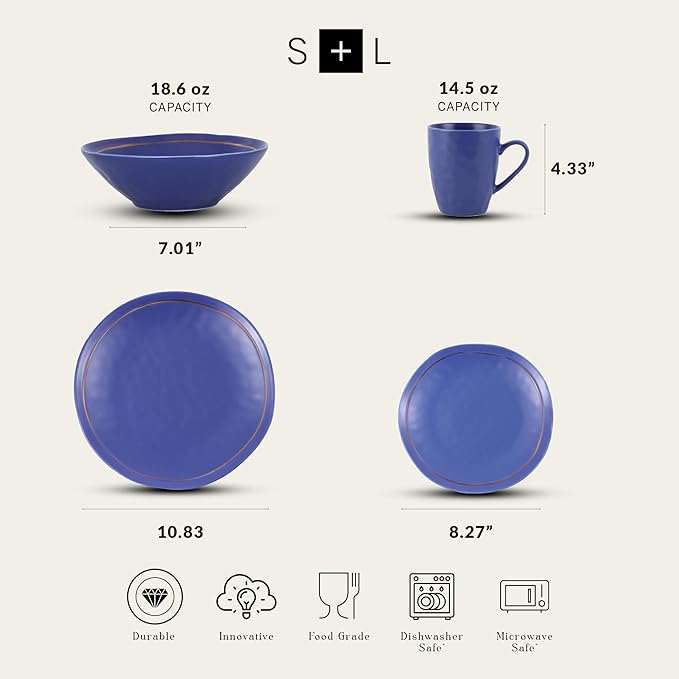 Stone Lain Clara 16-Piece Dinnerware Set Porcelain, Blue