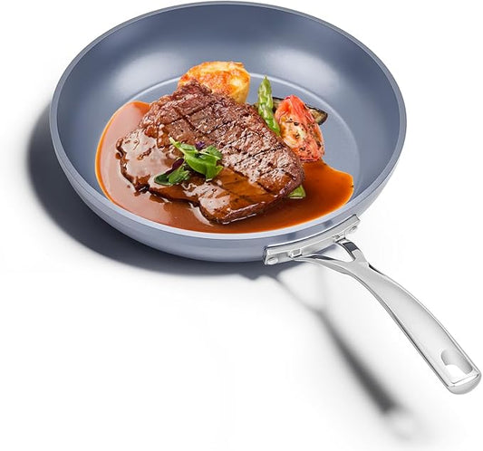 KFCC 8" Ceramic Nonstick Frying Pan, Single Skillet, PFAS-Free, Multi-Layer Aluminum Core, Oven Safe, Dishwasher Safe，Healthy Cooking Skillet for Eggs and Omelets