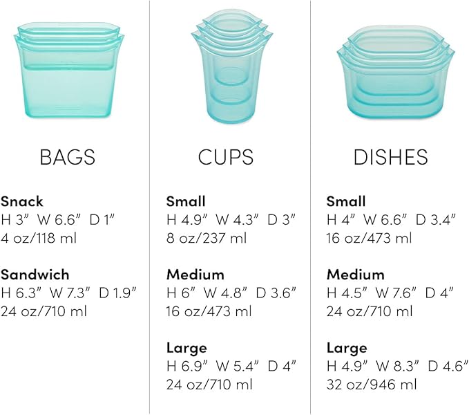 Zip Top Reusable Food Storage Bags | Full Set of 8 [Peach] | Silicone Meal Prep Container | Microwave, Dishwasher and Freezer Safe | Made in the USA